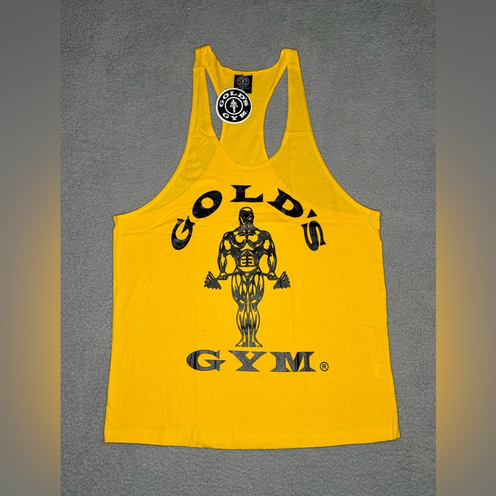 NWT-Mens XL Golds Gym Training Workout Muscle Sleeveless Yellow Tank Shi…